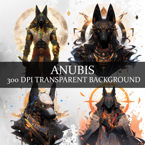 18 Anubis Clipart, Ancient Egyptian Mythology Dog God Art Clipart Bundle, Anubis God PNG