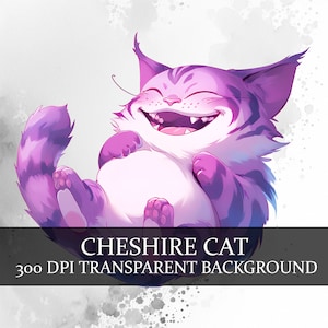 15 chat du Cheshire Clipart PNG Bundle, téléchargement numérique mignon chat du Cheshire, chat de Cheshire anime livres Png Bundle