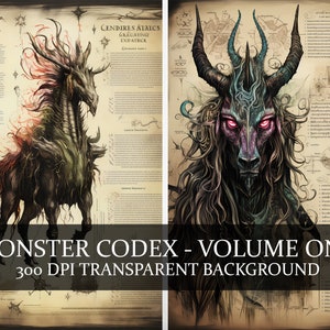 6 Seite Monster Codex Volume One, Monster Bestiary Vol 1, 6 PNG Einhorn Bestiary Fantasy Codex
