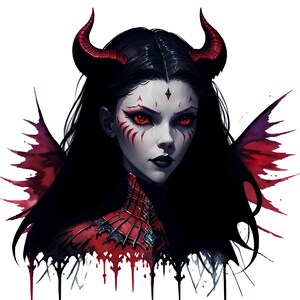 Watercolor Beautiful Demon Woman Lilith Clipart #2, Dark Fantasy Clipart PNG Demon Digital download