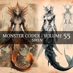 29 Seite Monster Codex Band 55, Monster Bestiary Band 55, 29 JPG Sirene Bestiary Fantasy Codex, Meerjungfrau Grimoire LARP prop