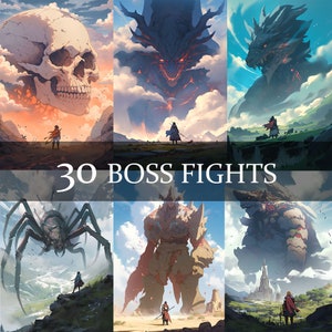 30 Boss fight clipart, Giant Monsters Landscape Jpeg Images, Megalophobia clipart, Fantasy Giant Landscape RPG, Golem Clipart, Spider Boss