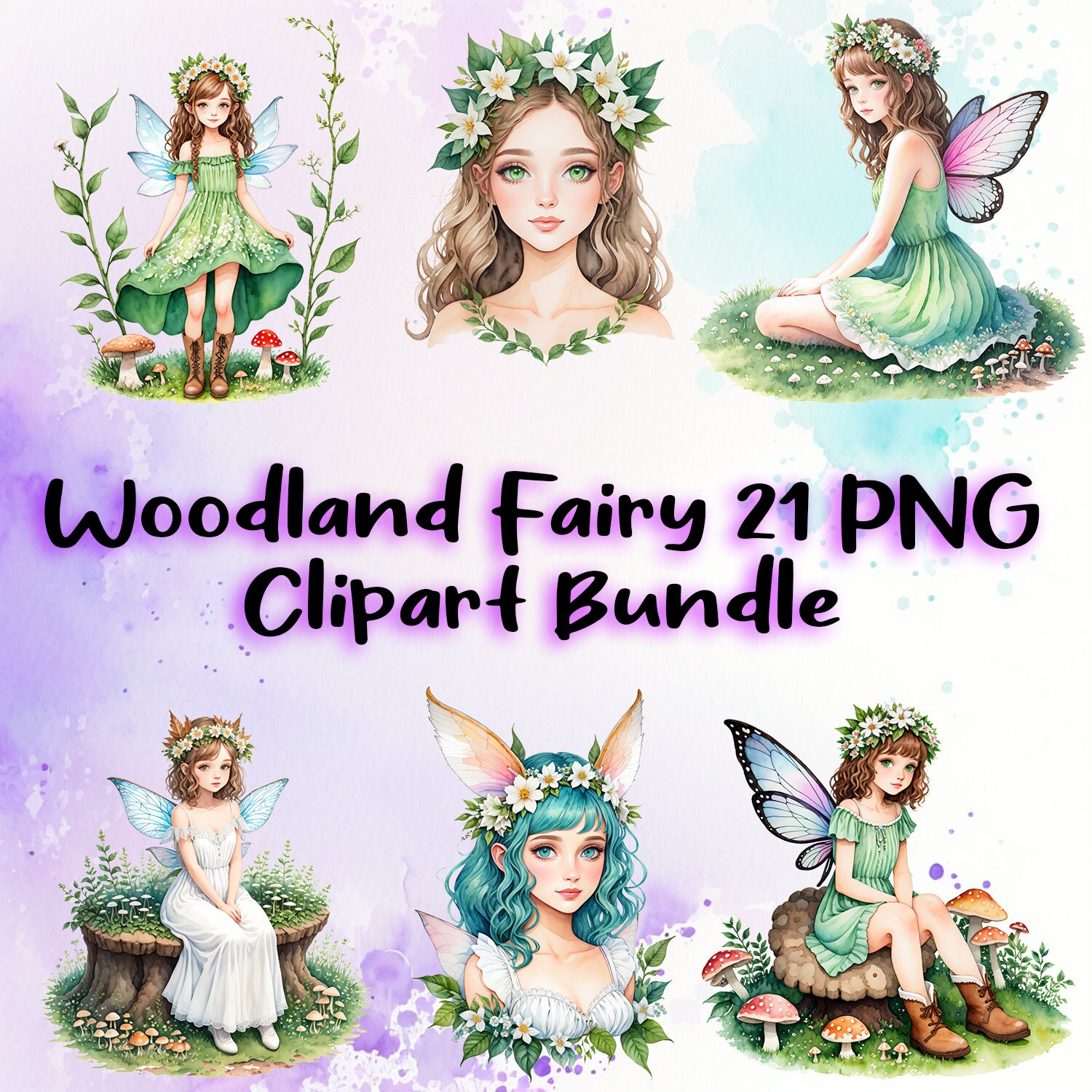 21 Woodland Fairy PNG Watercolor Clipart, Transparent PNG Fantasy ...
