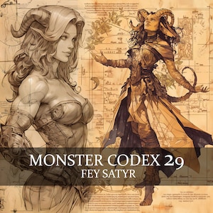 33 Seite Monster Codex Band 29, Monster Bestiary Vol 29, 39 JPG Fey Satyr Bestiary Fantasy Codex Junk Journal Satyr, Woodland Fey Codex