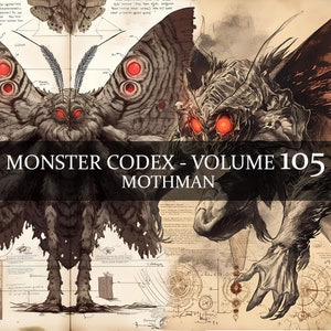 15 Seiten Monster Codex Band 105, Monster Bestiary Band 105, 15 JPG Mothman Bestiary Fantasy Codex Cryptid Mothman Clipart LARP Requisitenhandbuch