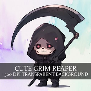 21 Cute Grim Reaper Clipart PNG Bundle, Chibi Reaper PNG, Cute Skeleton Death clipart Bundle, Adorable Soul Collector art