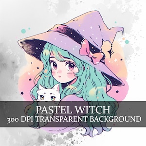 21 Pastel Witch Clipart PNG, Cute Witch Clipart Bundle, Pastel Halloween PNG Bundle