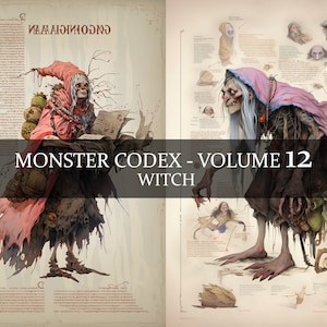 23 Seiten Monster Codex Band Zwölf, Monster Bestiary Vol 12, 23 JPG Hexen Bestiary Fantasy Codex, Ugly Hexenmonster, Baba Yaga Clipart