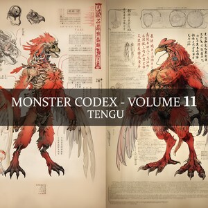 18 Seiten Monster Codex Band Elf, Monster Bestiary Vol 11, 18 PNG Tengu Bestiary Fantasy Codex, japanisches Tengu Monster