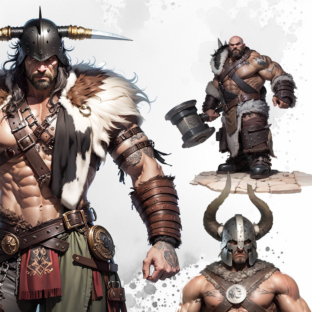 Fantasy Barbarian Clipart Bundle, Dnd Barbarian RPG Game Character PNG ...