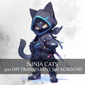 17 imágenes prediseñadas de Ninja Cats, Shinobi Cat png, Ninja Anime Cat clipart PNG Bundle