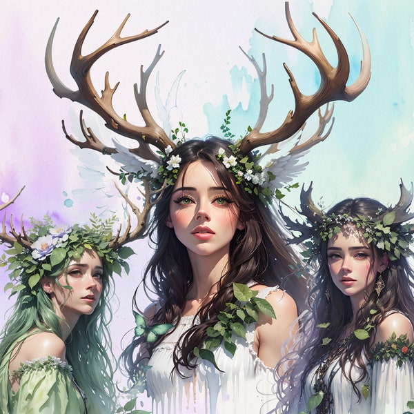 13 prachtige aquarel Forest Druid Clipart, Fantasy Druid PNG-bundel, DnD Fantasy RPG Clipart