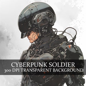 18 Cyberpunk soldaat ClipArt, futuristische leger soldaat illustratie PNG bundel, robotachtige moderne soldaat clipart, Cyberpunk Security Force