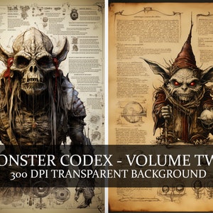 10 pages Monster Codex Volume 2, Monster Bestiary Vol 2, 10 PNG Goblin Bestiary Fantasy Codex