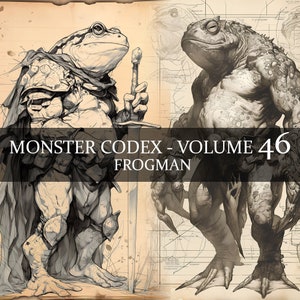 29 Página Monster Codex Volumen 46, Monster Bestiary Vol 46, 29 JPG Frogman Bestiary Fantasy Codex, Frogmen Grimoire Junk Journal LARP prop