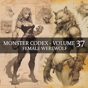 Códice de Monstruos de 20 páginas, Volumen 37, Bestiario de Monstruos, Vol. 37, Códice de Fantasía Bestiario de Mujer Loba con 20 JPG, Diario Basura Grimorio de Mujer Loba