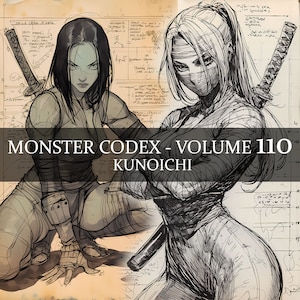 25 Seiten Monster Codex Band 110, Monster Bestiary Vol 110, 25 JPG Kunoichi Bestiary Fantasy Codex, weiblicher Ninja Kunoichi Grimoire LARP prop