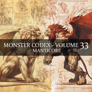 9 Página Monster Codex Volumen 33, Monster Bestiary Vol 33, 9 JPG Manticore Bestiary Fantasy Codex, Manticore Clipart, Manticore Alada PNG