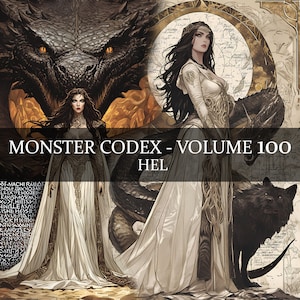 13 Seite Monster Codex Band 100, Monster Bestiary Vol 100, 13 JPG Hel Fantasy Codex, nordische Todesgöttin Hel Clipart Junk Journal LARP prop