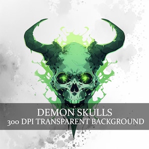 25 Green Demon Skull Clipart png, Green Skulls Clipart, Devil Green Skull illustratie, occulte clipart, Skull Clipart, Fantasy Skull PNG