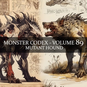 8 Seite Monster Codex Band 89, Monster Bestiary Vol 89, 8 JPG Mutant Hound Bestiary Fantasy Codex, Mutant Dog Grimoire Junk Journal LARP