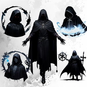 21 Hooded Dark Wizard Clipart PNG Bundle, Dark Fantasy Wizard Clipart