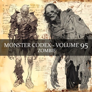 10 pages Monster Codex Volume 95, Monster Bestiaire Vol 95, 10 JPG Zombie Bestiaire Fantasy Codex, Fantasy Zombie Codex GN accessoire Junk Journal
