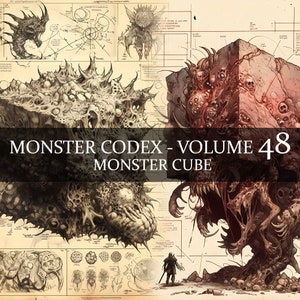 18 pages Monster Codex Volume 48, Monster Bestiaire Vol 48, 18 JPG Monster Cube Bestiaire Fantasy Codex, accessoire GN Cube Grimoire Junk Journal