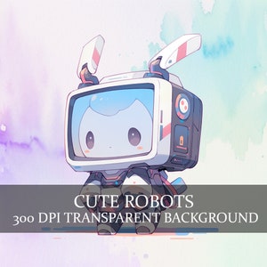 17 Cute Robots Clipart PNG, Chibi Robot Clipart Bundle, Adorable Robots PNG, Cute Anime Robot Bundle