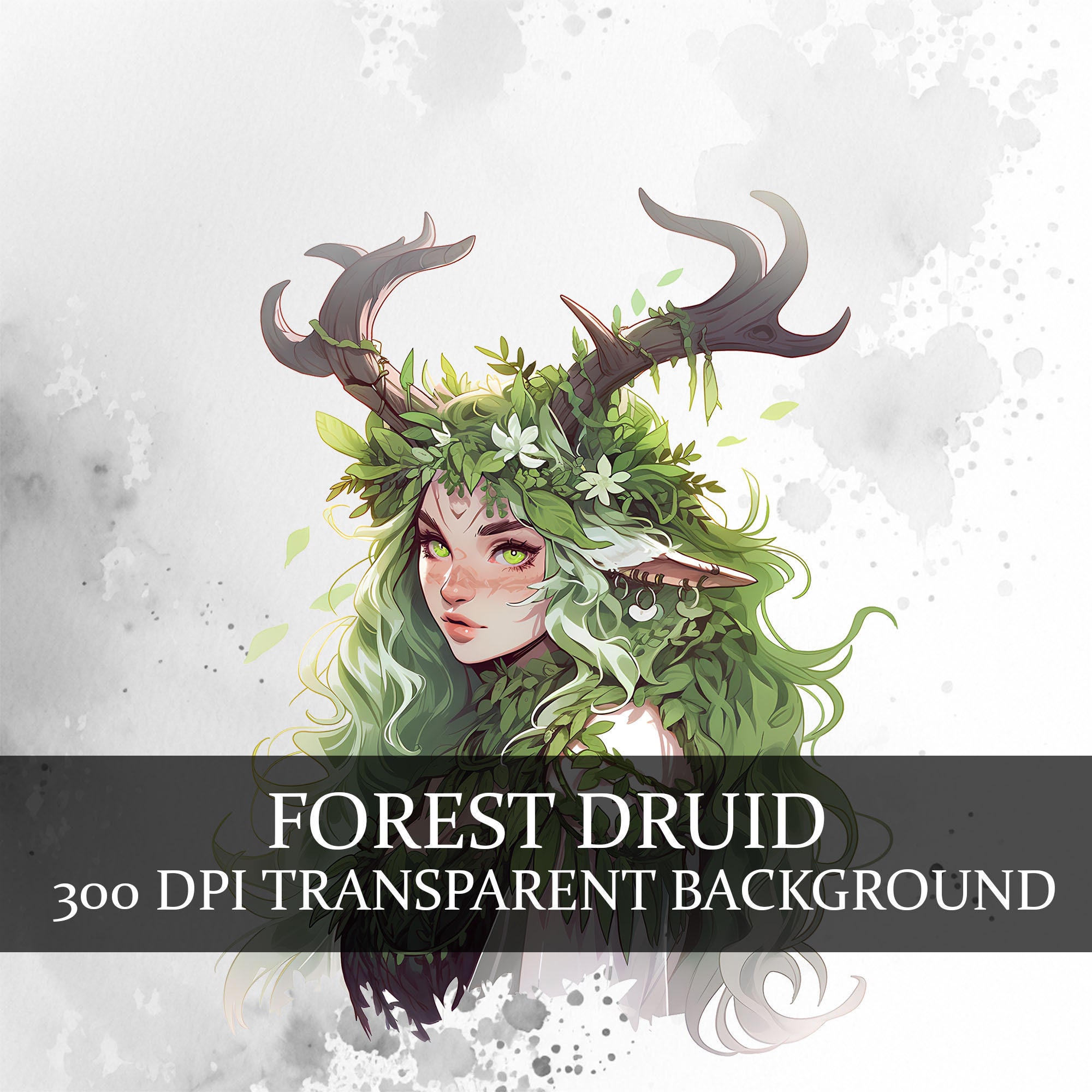 15 Beautiful Watercolor Forest Druid Clipart, Fantasy Druid PNG Bundle, DnD Fantasy RPG Clipart