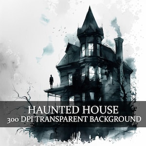 Paquete de 15 imágenes prediseñadas de la casa encantada, mansión espeluznante, imágenes de estilo gótico, diseño gráfico de novela de imágenes prediseñadas aterradoras con temática de Halloween, casa espeluznante PNG