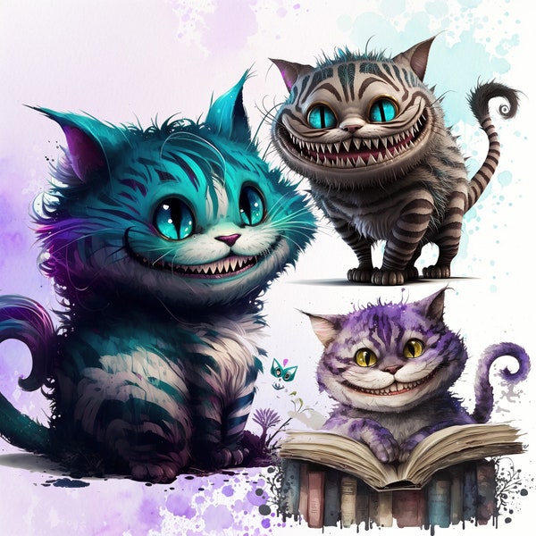 16 Cheshire Cat Clipart PNG, Enchanting Alice in Wonderland Clipart Bundle, Through the Looking Glass Fantasy PNG Collection