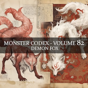22 Página Monster Codex Volumen 82, Monster Bestiary Vol 82, 22 JPG Demon Fox Bestiary Fantasy Codex Junk Journal Kitsune LARP Prop Kyubi