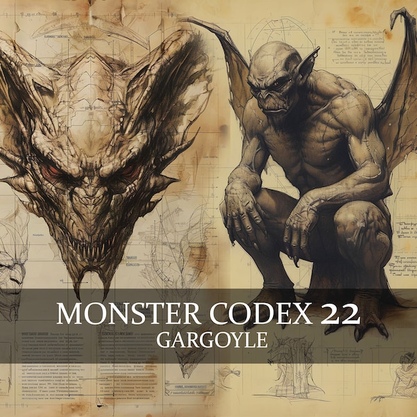 16 Page Monster Codex Volume 22, Gothic Gargoyle Monster Bestiary Vol 22, 16 JPG Gargoyle Bestiary Fantasy Codex, Gargoyle LARP Prop