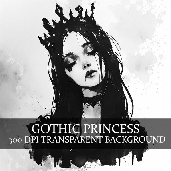 17 Gothic Princess Clipart | Mysterious Princess Clipart Bundle | Dark Fantasy Princess Art | Princesscore Clipart, Goth Queencore PNG