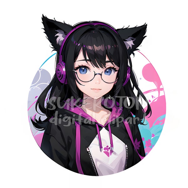 Cute Anime Girl With Cat Ears Clipart, Anime Catgirl Instant Download PNG Design, Commercial Use PNG, Anime Digital Print
