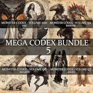 Complete Monster Codex Volume 81 a 100, Complete Mega Codex Bundle, Sukeroton Monster Bestiary Fantasy Codex LARP Prop 5th Edition