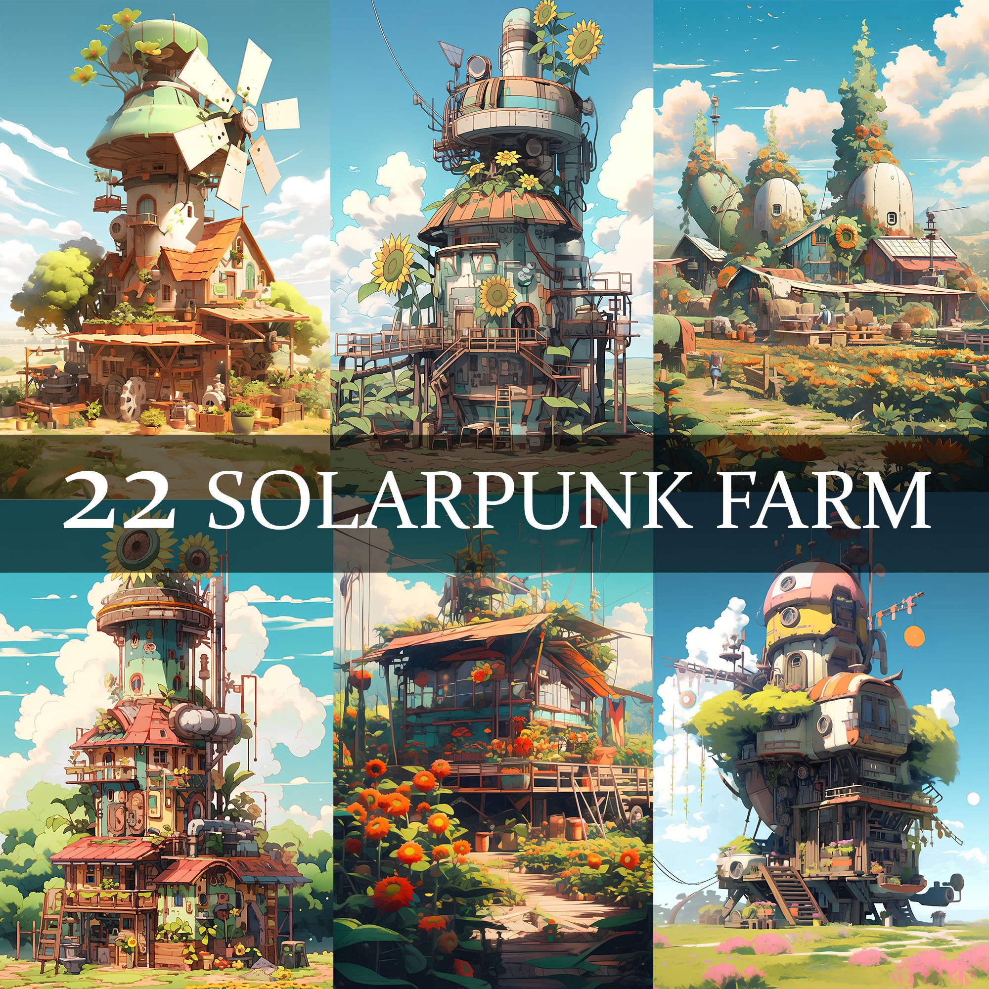 22 Solarpunk Farm Clipart PNG, Solar Punk Home Clipart, Solarpunk tech PNG  Bundle, Solarpunk Cabin, Solarpunk Cottage Art Clipart Bundle