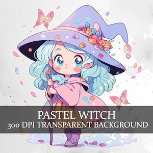 26 Pastel Witch Clipart PNG, Cute Witch Clipart Bundle, Pastel Halloween PNG Bundle