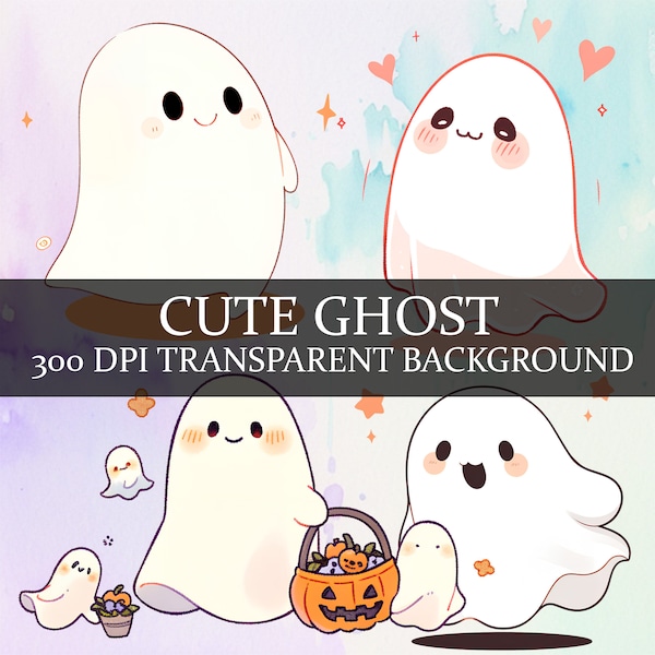 25 Cute Ghost Clipart Watercolor, Halloween PNG, Halloween Clipart, Cute Spooky Ghost Halloween Clipart