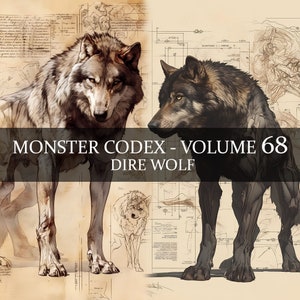 9 pagine Monster Codex Volume 68, Monster Bestiary Vol 68, 9 JPG Dire Wolf Bestiario Fantasy Codex, Wolf Grimoire Junk Journal LARP prop