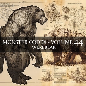 20 páginas Monster Codex Volumen 44, Monster Bestiary Vol 44, 20 JPG Werebear Bestiary Fantasy Codex, Beastkin Bear Folk Grimoire Junk Journal