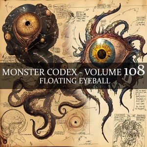 13 Página Monster Codex Volumen 108, Monster Bestiary Vol 108, 13 JPG Globo Ocular Flotante Bestiario Fantasía Codex, Eye Tentacle Grimoire Scrapbook