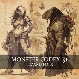 25 Seiten Monster Codex Band 31, Monster Bestiary Vol 31, 25 JPG Lizardfolk Bestiary Fantasy Codex, Lizard folk Clipart, Draconids Codex