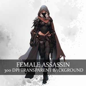 20 imágenes prediseñadas de asesino femenino, paquete de imágenes prediseñadas de pícaro femenino de fantasía, DnD Thief RPG juego personaje sinvergüenza PNG paquete de fantasía