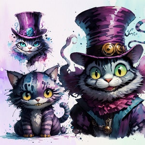 15 Cheshire Cat Clipart PNG, enchanteur Alice au pays des merveilles Clipart Bundle, à travers le miroir Fantasy PNG Collection