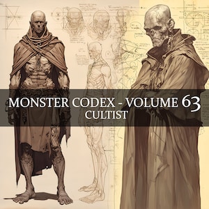 25 Página Monster Codex Volumen 63, Monster Bestiary Vol 63, 25 JPG Cultist Bestiary Fantasy Codex, Cultist Worshiper Grimoire Junk Journal