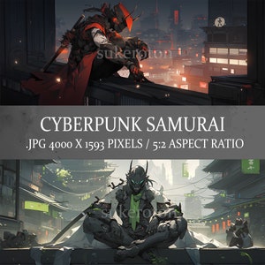 14 Cyberpunk Samurai Landscape Wallpaper, Cyborg Samurai Desktop Wallpaper, Cyber Samurai Wall Art, Robot Samurai, Dystopia Wallpaper