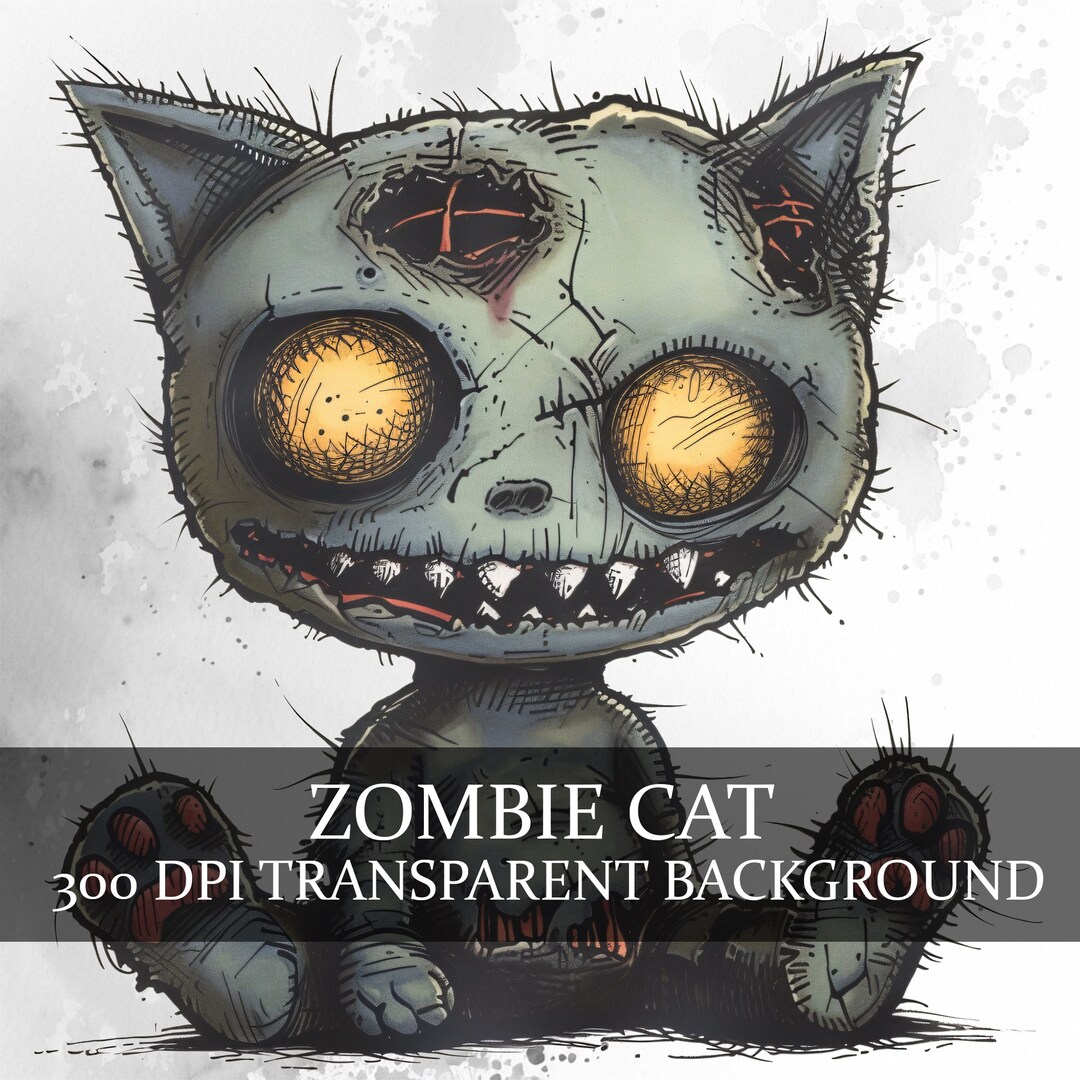 15 Zombie Cat Toy Clipart Undead Cat Funny Halloween Plush Zombies