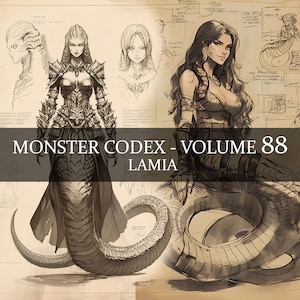 21 Seite Monster Codex Band 88, Monster Bestiary Vol 88, 21 JPG Lamia Bestiary Fantasy Codex, Schlangenfrau Grimoire Junk Journal LARP